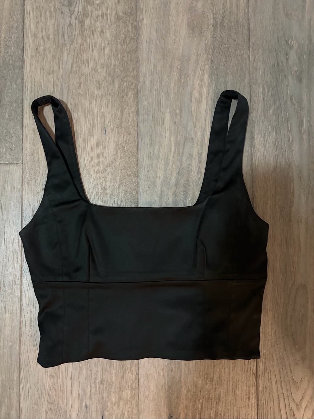 Wilfred Black Square-Neck Satin Crop Top